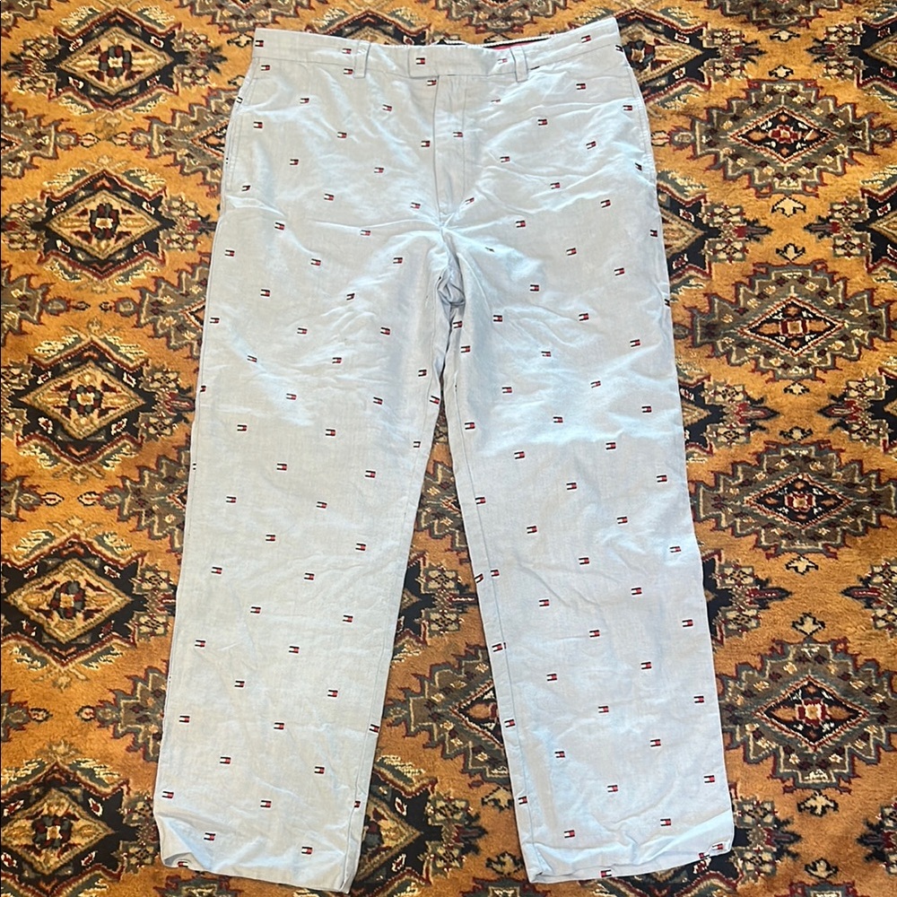 Tommy Hilfiger Blue Chinos Monogram 36x32 Vintage New